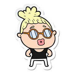 sticker of a cartoon woman wearing spectacles