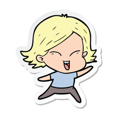 sticker of a happy cartoon girl