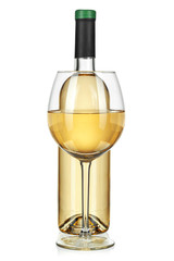 glass and bottle of wine isolated on a white background
