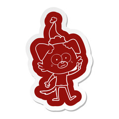 nervous dog in t shirt wearing santa hat