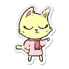 Obraz na płótnie Canvas distressed sticker of a calm cartoon cat wearing scarf