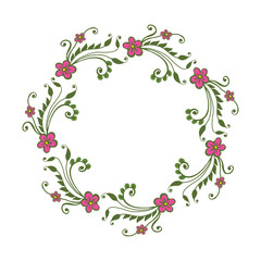 Vector illustration shape pink flower frame hand drawn