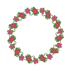 Vector illustration shape pink flower frame hand drawn
