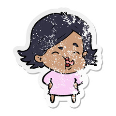 distressed sticker of a cartoon girl pulling face