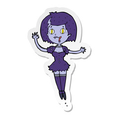 sticker of a cartoon happy vampire girl