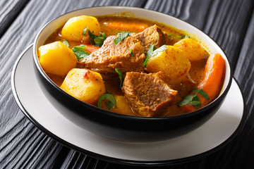 Slow stew of lamb with vegetables and spices close-up in a bowl. horizontal