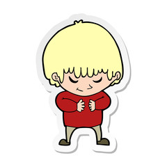 sticker of a cartoon shy boy