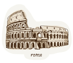 Drawing of Coliseum, Colosseum illustration in Rome, Italy