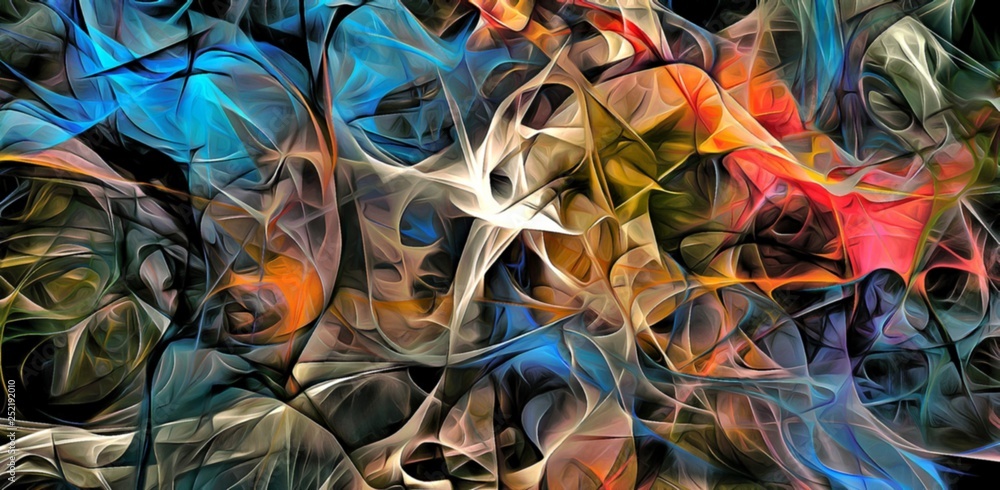 Poster abstract electrifying lines, smoky fractal pattern, digital illustration art work of rendering chaot