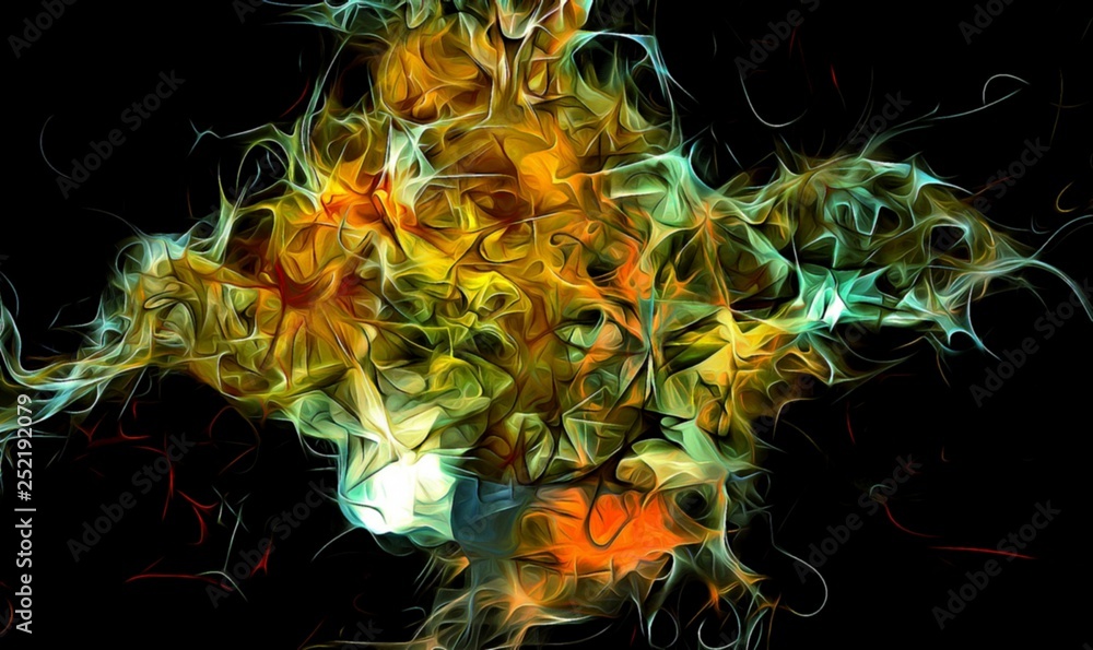 Poster abstract electrifying lines, smoky fractal pattern, digital illustration art work of rendering chaot