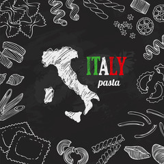Italian pasta set, hand drawn set with vector Italy elements for food design