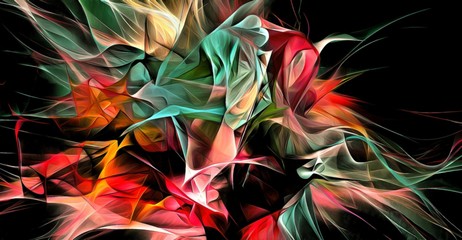 Abstract electrifying lines, smoky fractal pattern, digital illustration art work of rendering...