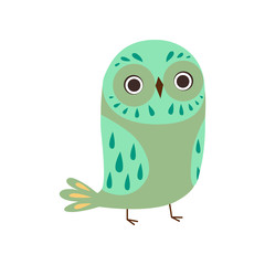 Cute Owlet, Adorable Green Owl Bird Vector Illustration