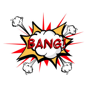 Bang, colorful speech bubble and explosions in pop art style. Elements of design comic books. Raster Object isolated on white