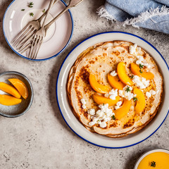 Crepes with Cottage Cheese and Peaches