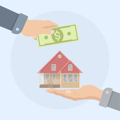 Fototapeta na wymiar Buying a house. Real estate and Home for Sale concept. Vector illustration. Flat style