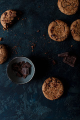 dark blue background with chocolate biscuits