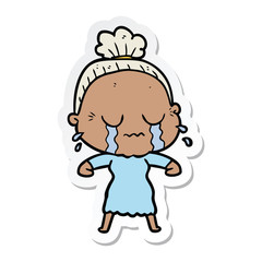 sticker of a cartoon crying old lady