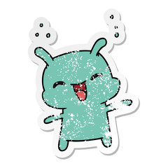 distressed sticker cartoon kawaii cute happy alien