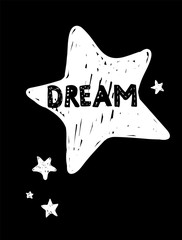 Nursery printable art Children poster with letters Be happy Scandinavian style Black and white wall art. Monochrome print for kids. Be Happy.