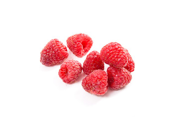 Ripe raspberries isolated on white background.