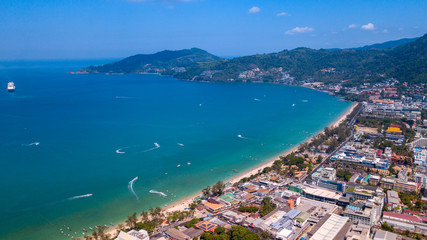 Aerial view on the sand beach line at Patong beach area - Phuket island,Thailand