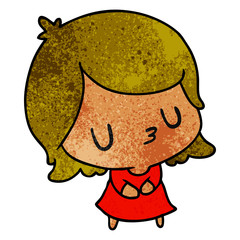 textured cartoon of a cute kawaii girl