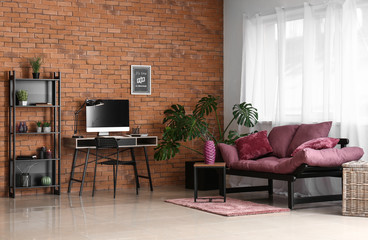 Interior of room with comfortable workplace