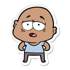 sticker of a cartoon tired bald man