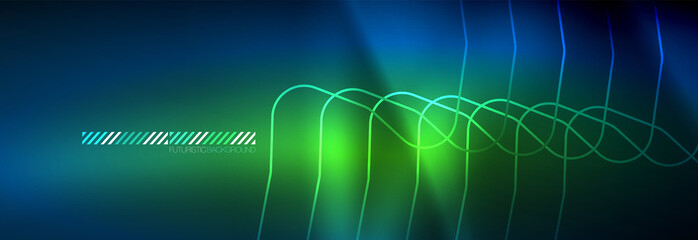 Neon glowing techno lines, hi-tech futuristic abstract background template with square shapes