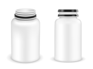 Vector open and closed plastic bottle for multivitamins or medication