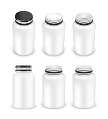 Vector open and closed plastic bottle for multivitamins or medication