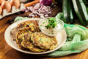 Zucchini fritters or pancakes