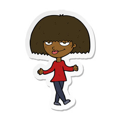 sticker of a cartoon smug looking woman