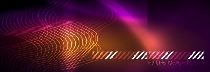 Glowing neon abstract lines, techno futuristic template