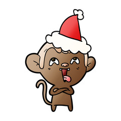 crazy gradient cartoon of a monkey wearing santa hat