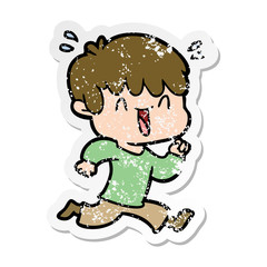 distressed sticker of a cartoon laughing boy