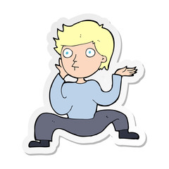 sticker of a cartoon boy doing crazy dance