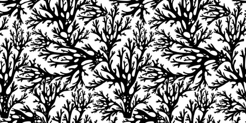 Tree branches or coral algae doodle linear seamless pattern.