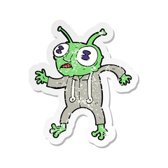 retro distressed sticker of a cartoon alien spaceman