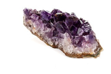 Amethyst Crystal Druse  macro mineral on white background