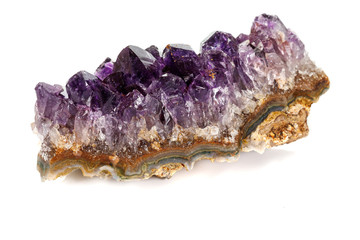 Amethyst Crystal Druse  macro mineral on white background