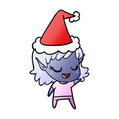 happy gradient cartoon of a elf girl wearing santa hat