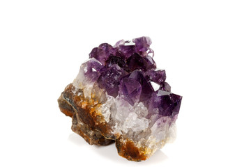 Amethyst Crystal Druse  macro mineral on white background