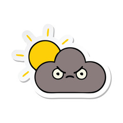 sticker of a cute cartoon storm cloud and sun