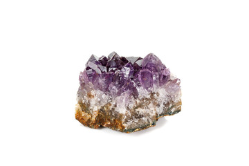 Amethyst Crystal Druse  macro mineral on white background