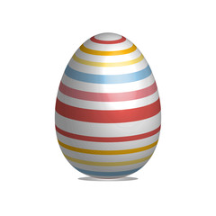 Easter egg isolated on white background with colorful stripes.