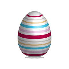 Easter egg isolated on white background with colorful stripes.
