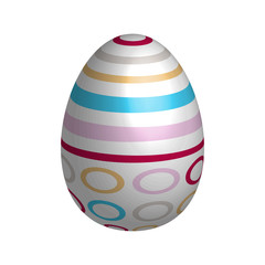 Easter egg isolated on white background with colorful stripes, circles.