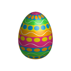 Colorful easter egg isolated on white background with stripes, circles, lines.